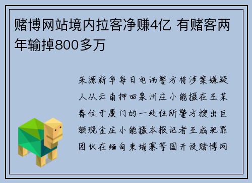 赌博网站境内拉客净赚4亿 有赌客两年输掉800多万