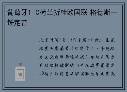 葡萄牙1-0荷兰折桂欧国联 格德斯一锤定音