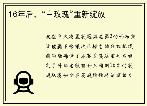 16年后,“白玫瑰”重新绽放